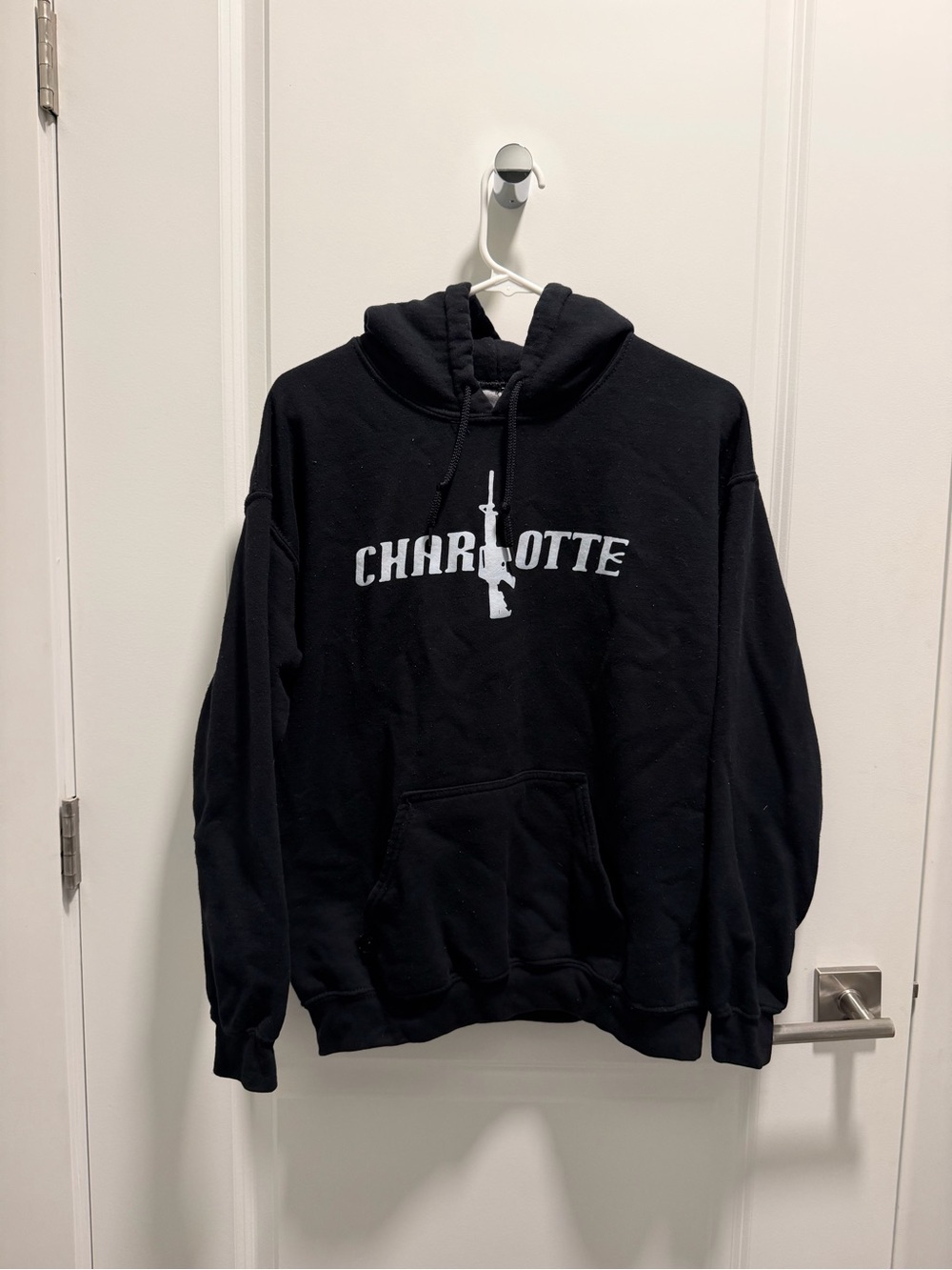 Black Crewneck Hoodie with White CHARLOTTE Graphic